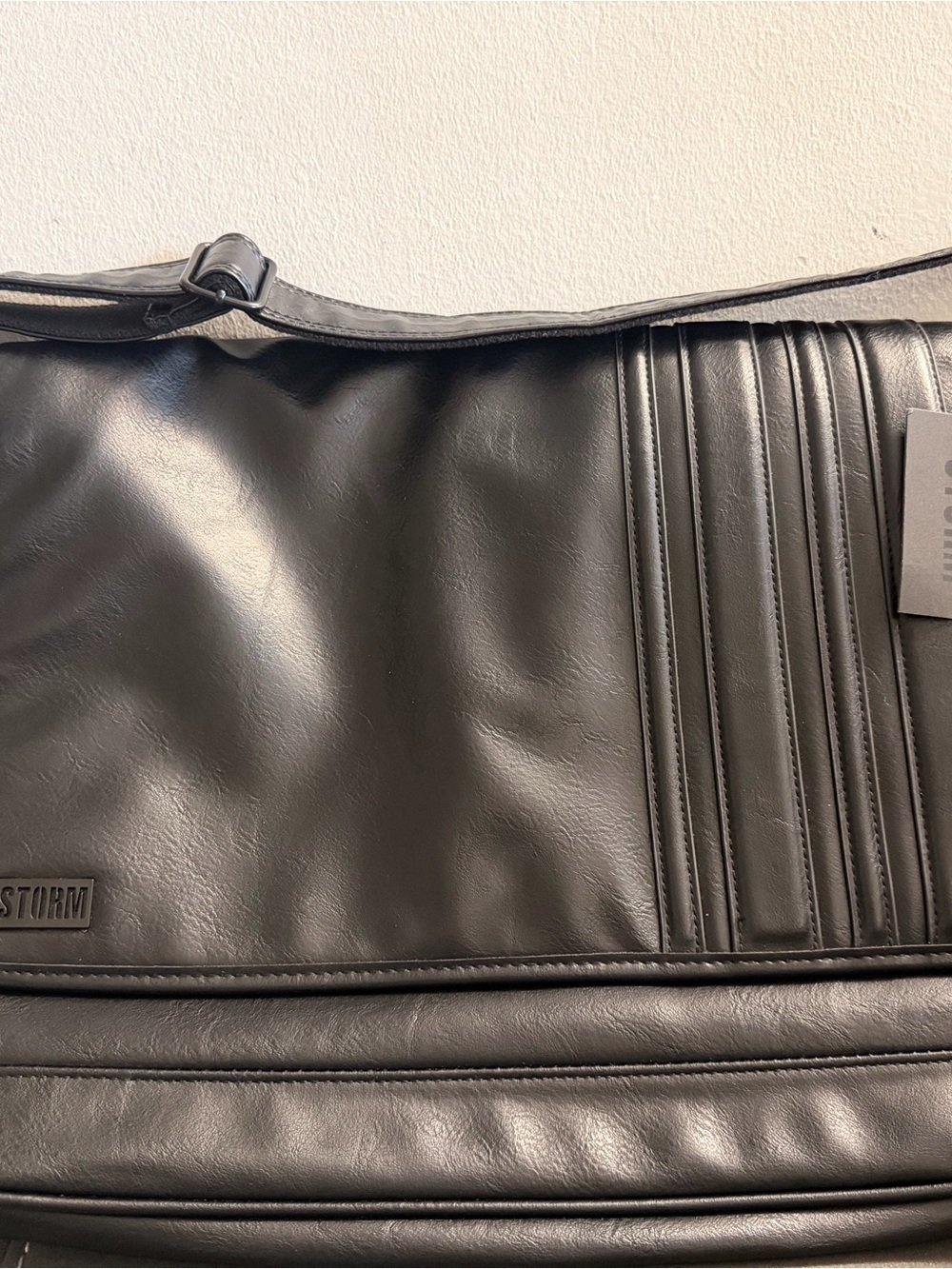 STORM Black Leather-Look Messenger Bag with Ribbed Detail